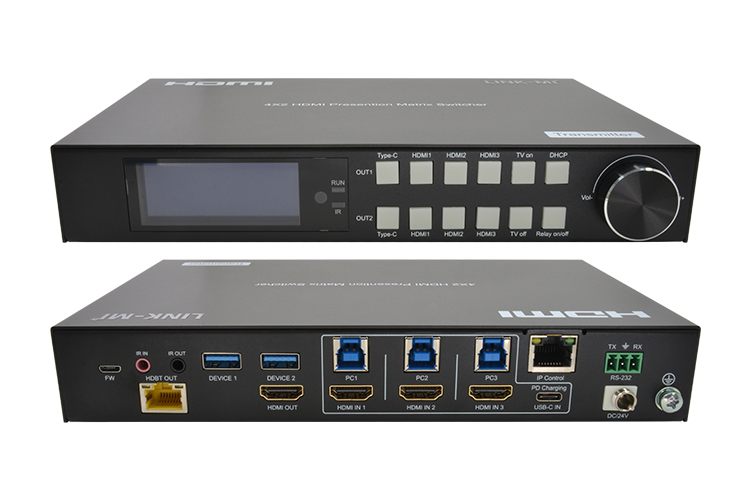 LINK-MI LM-SWE03 HDMI 2.0 HDBaseT 4x2 Presentation Matrixwith HDMI and USB-C inputs